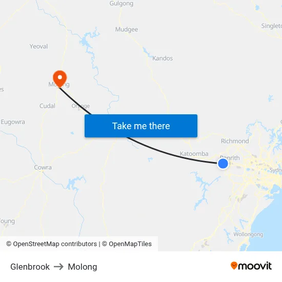 Glenbrook to Molong map