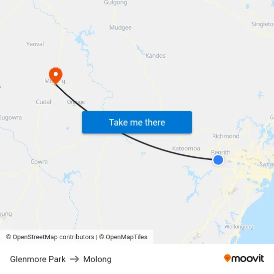 Glenmore Park to Molong map