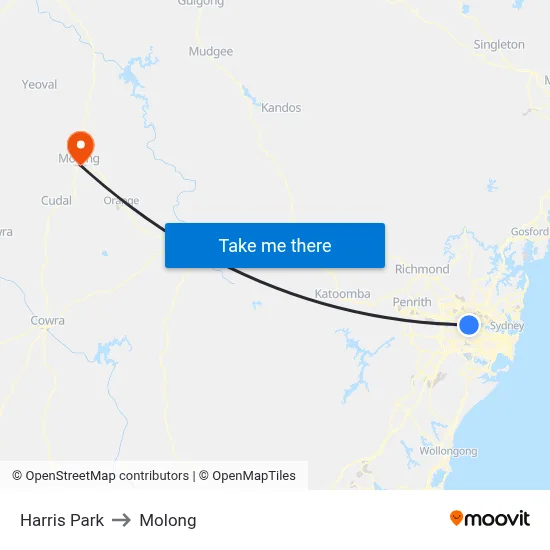 Harris Park to Molong map