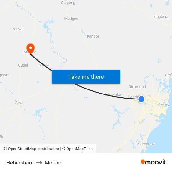 Hebersham to Molong map