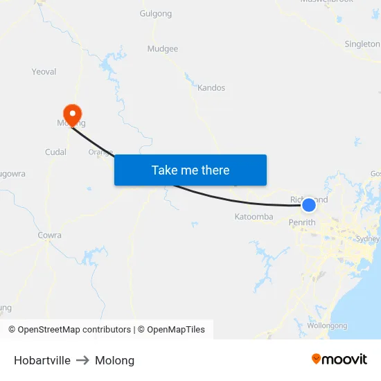 Hobartville to Molong map