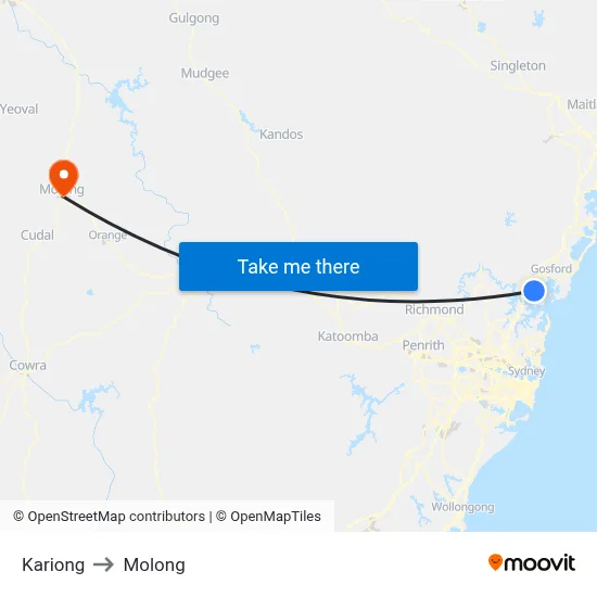 Kariong to Molong map