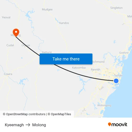 Kyeemagh to Molong map