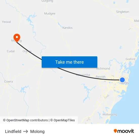 Lindfield to Molong map