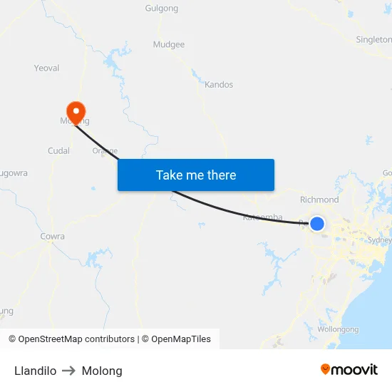 Llandilo to Molong map