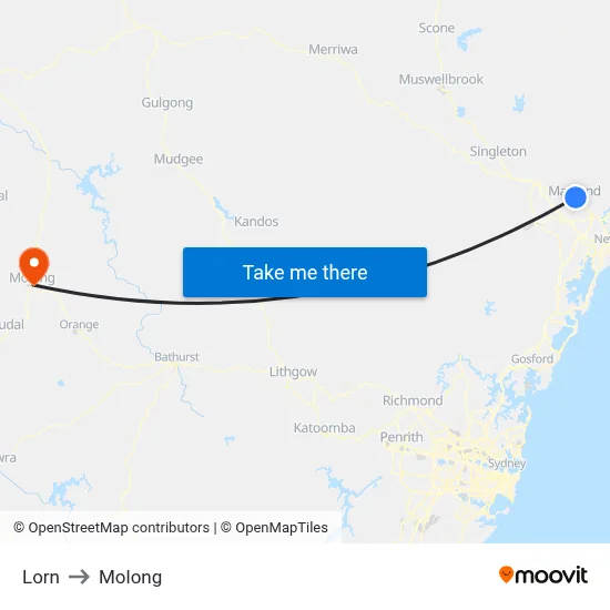 Lorn to Molong map