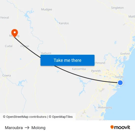 Maroubra to Molong map