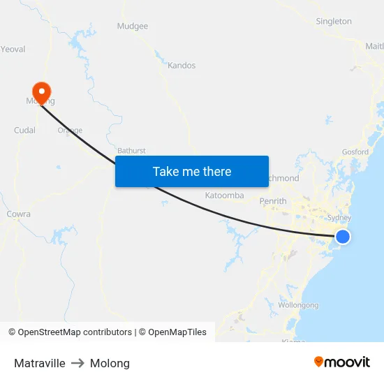Matraville to Molong map