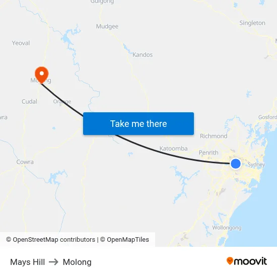 Mays Hill to Molong map