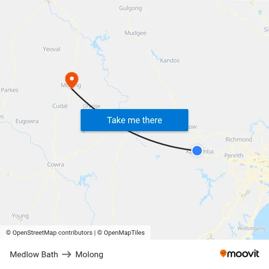 Medlow Bath to Molong map