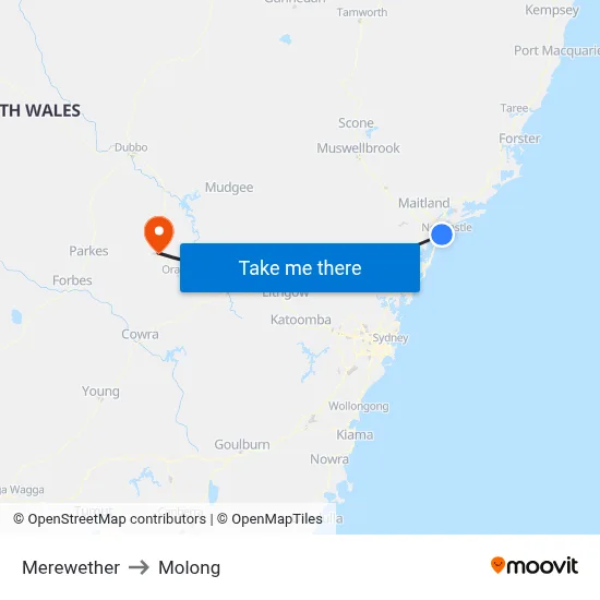 Merewether to Molong map