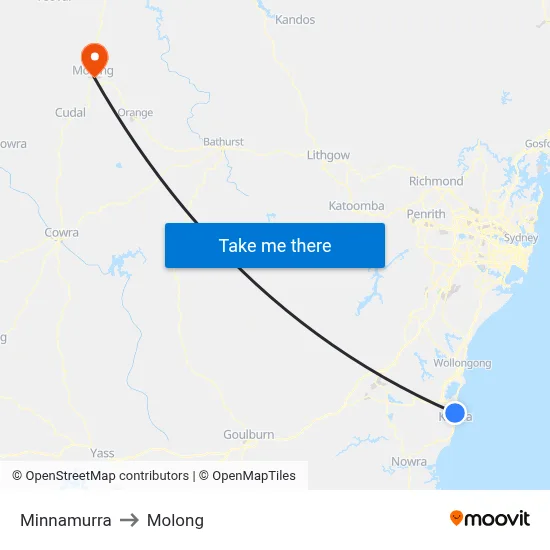 Minnamurra to Molong map