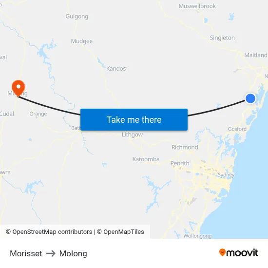 Morisset to Molong map