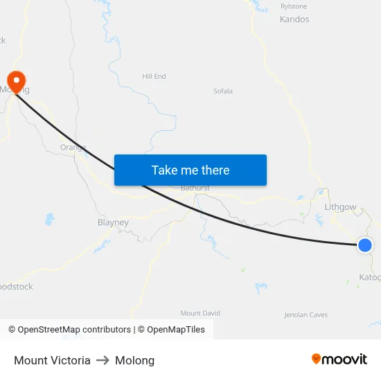 Mount Victoria to Molong map