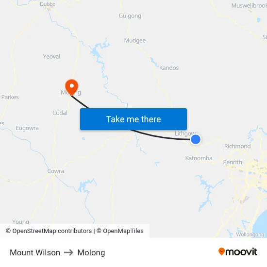 Mount Wilson to Molong map