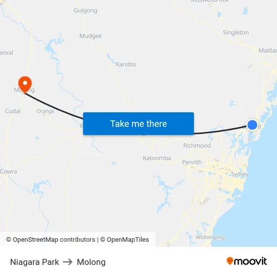 Niagara Park to Molong map