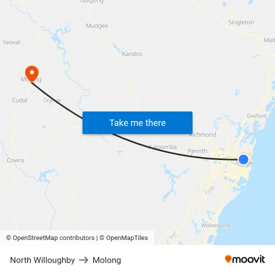 North Willoughby to Molong map