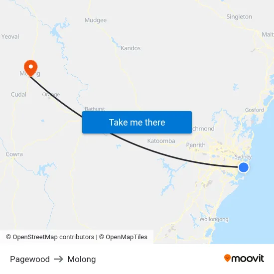 Pagewood to Molong map