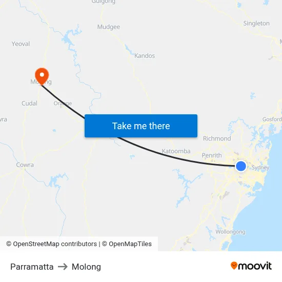 Parramatta to Molong map