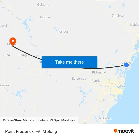 Point Frederick to Molong map