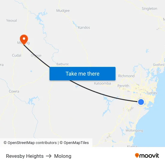 Revesby Heights to Molong map