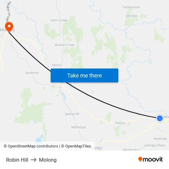 Robin Hill to Molong map