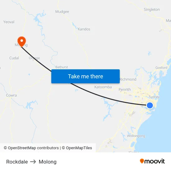 Rockdale to Molong map