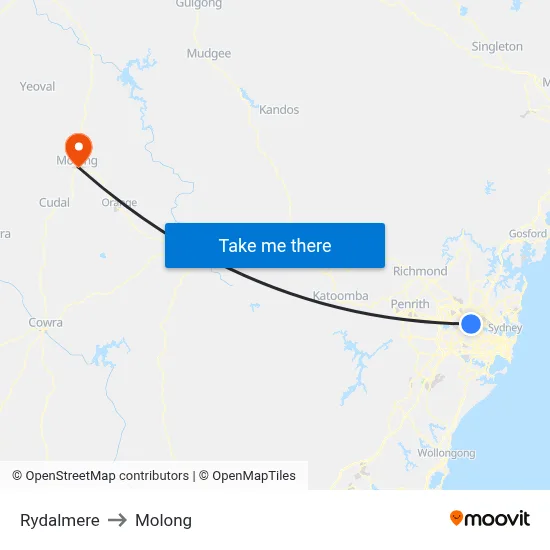 Rydalmere to Molong map
