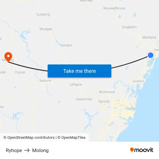 Ryhope to Molong map