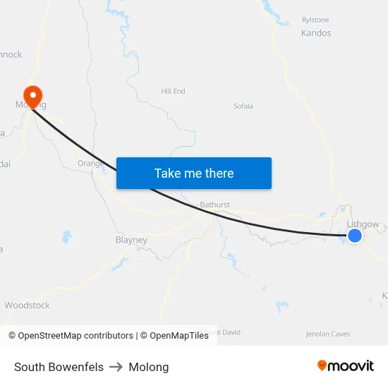 South Bowenfels to Molong map