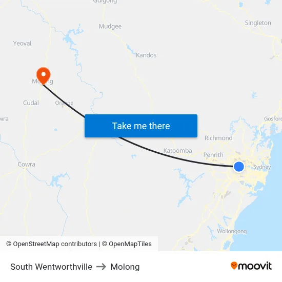 South Wentworthville to Molong map