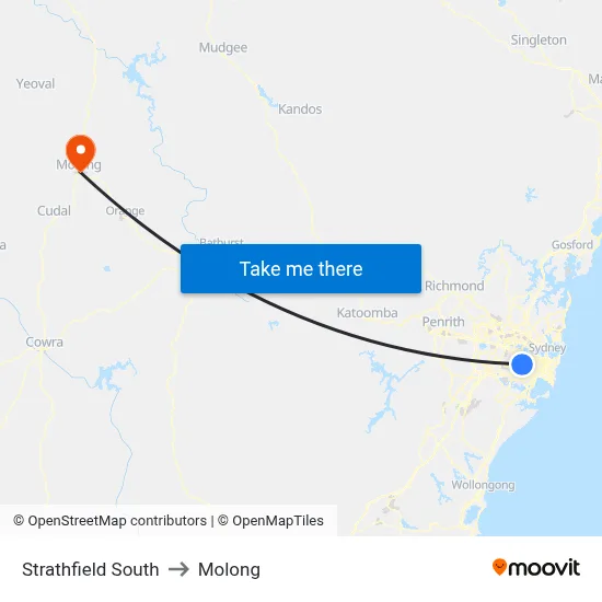 Strathfield South to Molong map