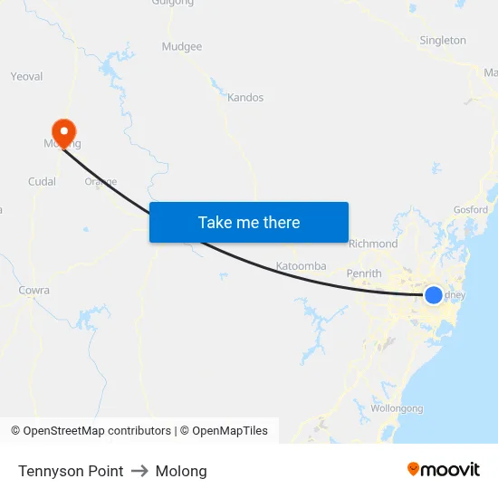 Tennyson Point to Molong map