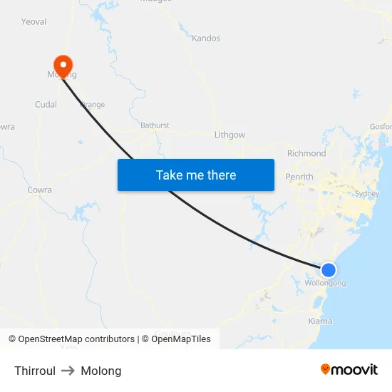 Thirroul to Molong map