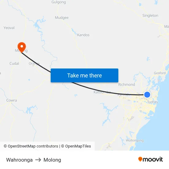 Wahroonga to Molong map