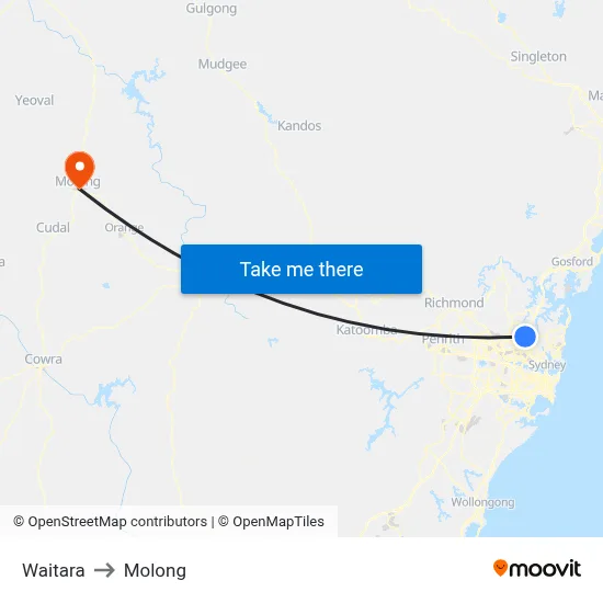 Waitara to Molong map