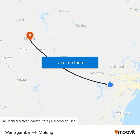 Warragamba to Molong map