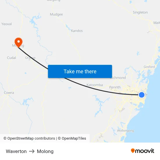 Waverton to Molong map