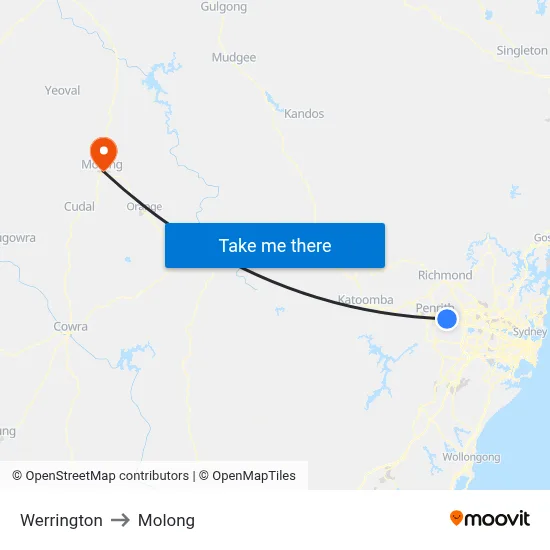 Werrington to Molong map