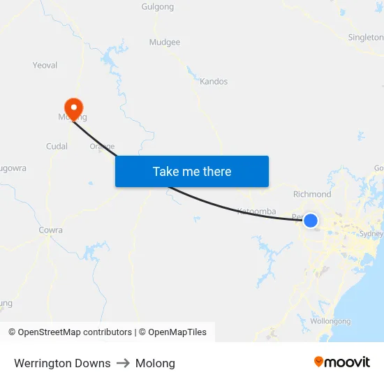 Werrington Downs to Molong map