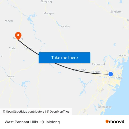 West Pennant Hills to Molong map