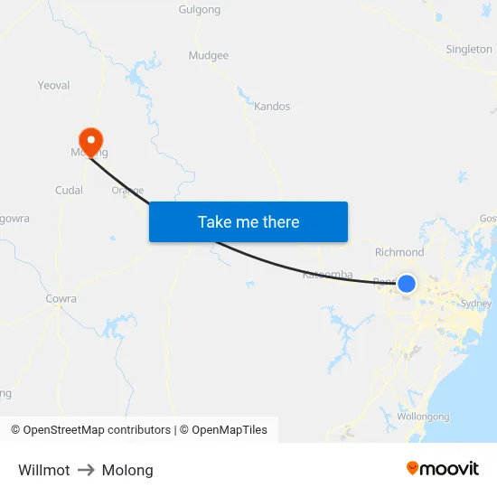 Willmot to Molong map