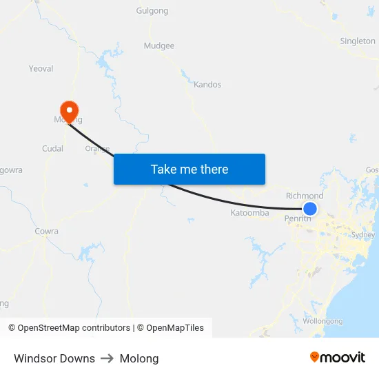 Windsor Downs to Molong map
