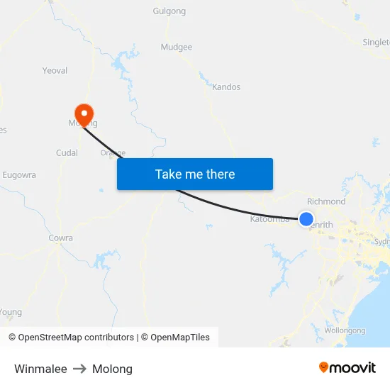 Winmalee to Molong map