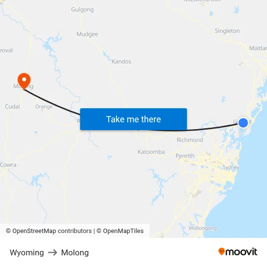 Wyoming to Molong map
