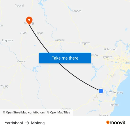 Yerrinbool to Molong map