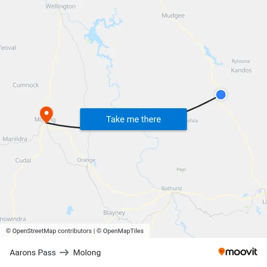 Aarons Pass to Molong map