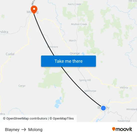 Blayney to Molong map