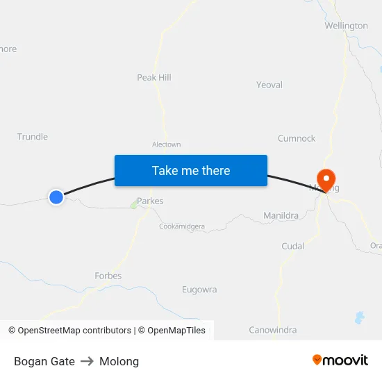 Bogan Gate to Molong map