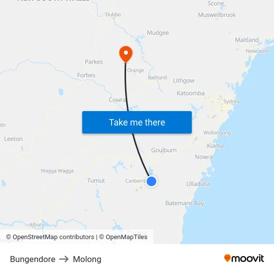 Bungendore to Molong map